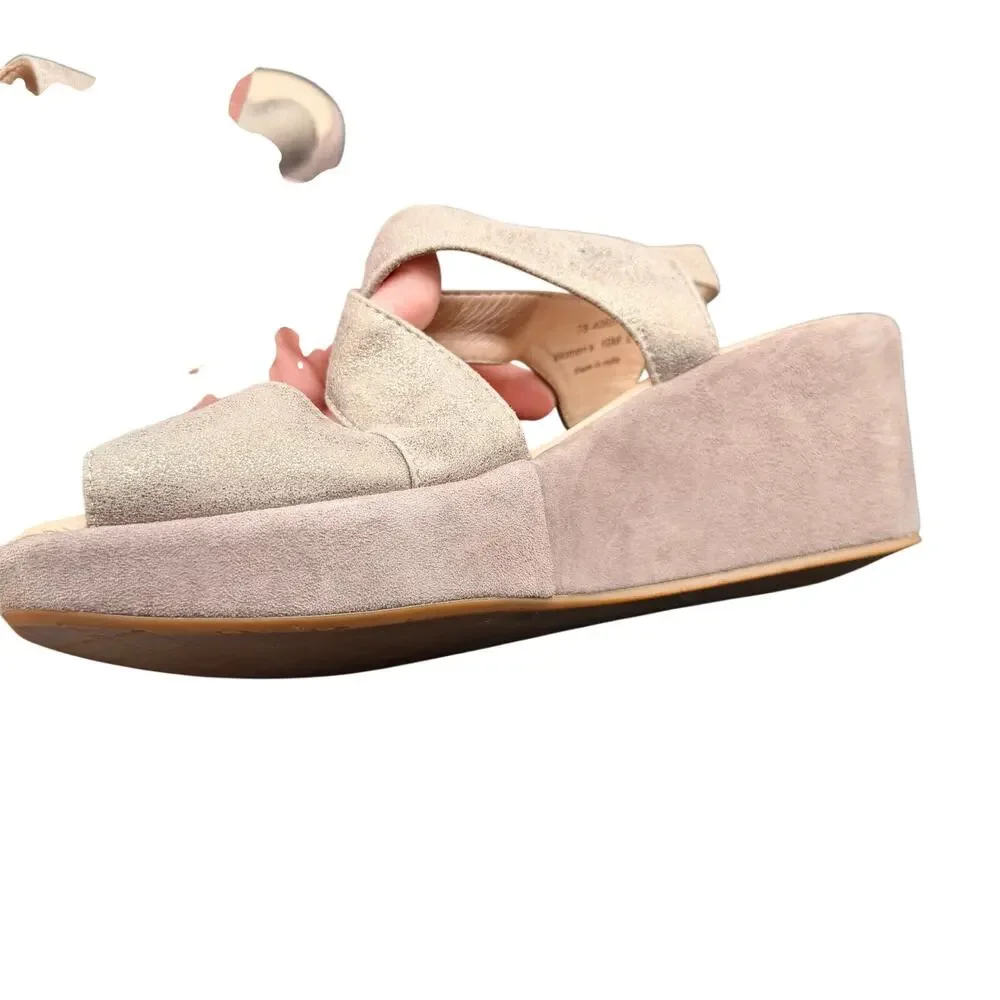 Johnston & Murphy Wedge Sandals Size 10M Taupe Suede Platform